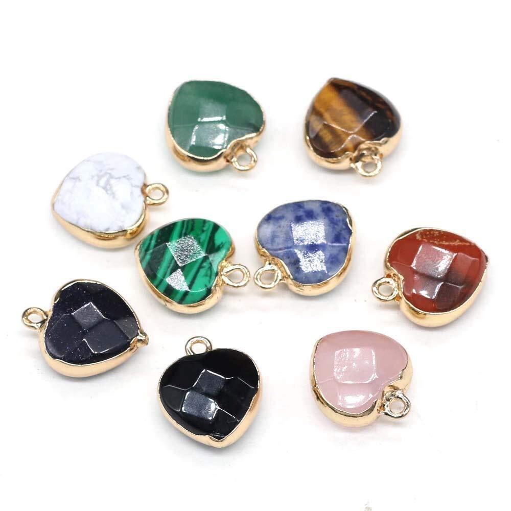 2950 6 Pieces Natural Stone Pendants, Heart Shaped Natural Semi-Precious